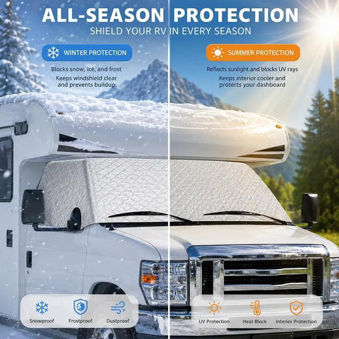 RV Windshield Sun Shade For Solis 59PX 2020 To 2026 Exterior Mounted Windshield Cover For Class C Motorhomes Blocks Sunlight
