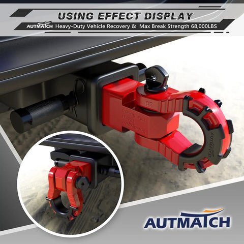 Heavy Duty Off Road Towing Kit With 2 Inch Shackle Hitch Receiver, Three Quarter Inch Mega D Ring Shackle in use on SUV