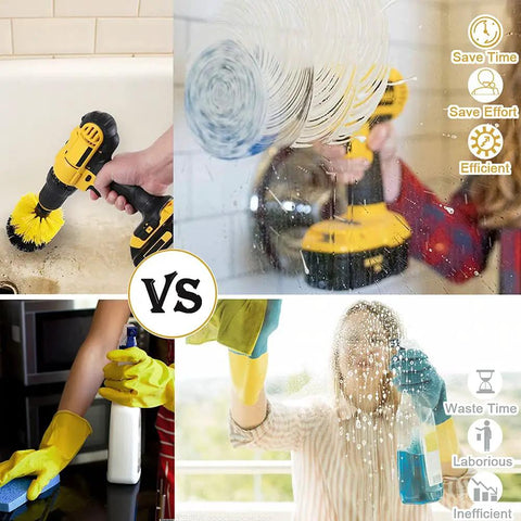 Comparison of Three Piece Auto Detailing Drill Brush Set With Wheel Cleaner Brush and traditional cleaning methods on tiles