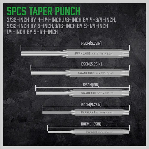 Versatile 16 Piece Punch And Chisel Set With Pro Grade Taper Punch Pin Center Punches Cold Chisels And Gauge chart image