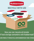 Cardboard box with Rubbermaid 42 Piece Food Storage Containers With Lids Set For Kitchen Organization on a green field background