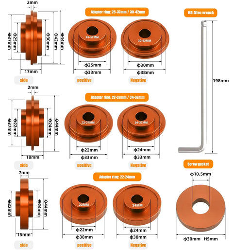 Detailed view of Pro Grade Bike Bottom Bracket Install And Removal Tool Kit components with measurements and specifications.