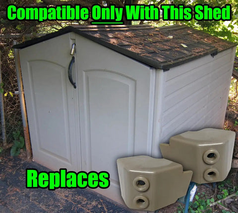 Heavy Duty Beefed Up Steel Core Hinge Pair For Rubbermaid 5X6.5 Slide Lid Resin Outdoor Shed Door Replacement Replaces 3T16 3T17 Left And Right, shown beside shed.