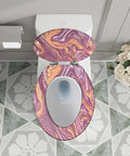 Slow Close Elongated Toilet Seat for Bathroom with a colorful marble design, installed on a toilet in a modern bathroom.
