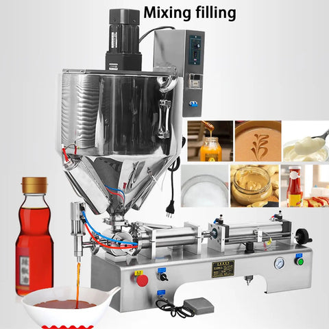 Heavy Duty Horizontal Heating Mixing Filler Machine, Runs Like A Champ For Thick Pastes And Rich Liquids, No Sweat Pneumatic Dispenser with stainless steel hopper.