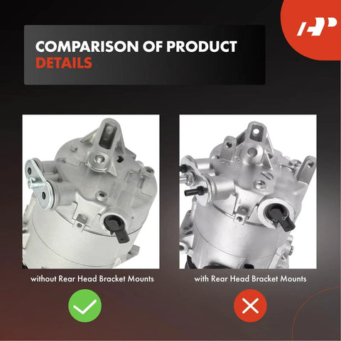 Comparison of Top Shelf Air Conditioning AC Compressor With Clutch For Buick Lacrosse And Regal featuring mounts.