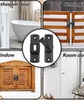 Black Barn Door Lock With 90 Or 180 Degree Flip Door Chain Lock A Versatile Security Sliding Lock For Bathrooms Garages Cabinets And Storm Doors No Fuss Install Sturdy Black Finish 1 Pack shown installed on bathroom, fence gate, window, and room door.