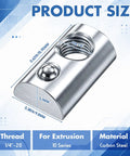 Heavy Duty 30 Pack 1/4 20 T Slot Nuts For Aluminum Extrusion Carbon Steel spring ball sliding T nuts dimensions and details.