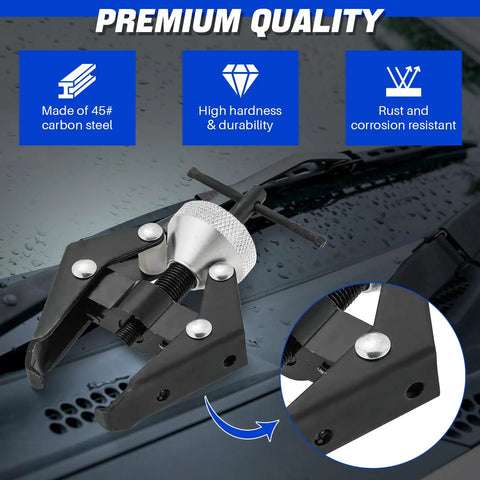 Beefy Battery Terminal And Wiper Arm Puller Kit 6-28 Mm Pro Grade Heavy Duty Bearing Remover Tool close-up on windshield