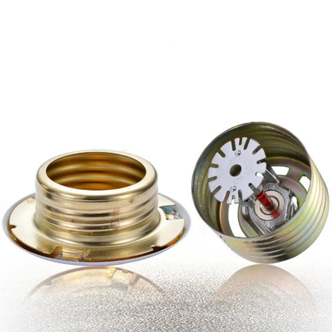 Concealed Ceiling Fire Sprinkler Heads 4 Pack With Matching Cover Plates For No Sweat Setup Heavy Duty Heat Sensing Automatic Suppression Strong Shield For Commercial Buildings, showing brass internals and glass bulb.