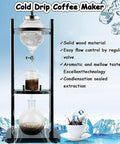 Top Shelf Cold Brew Maker With Slow Drip Tech For Bold Ice Coffee And Relaxed Weekend Vibes With 32Oz Large Capacity Borosilicate Glass Tower And Sturdy Wood Frame That Hits Different in black wood frame.
