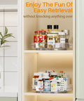 Clear Two Pack Rotating Lazy Susan Turntable For Kitchen Cabinets And Fridge Shelves with jars and bottles in organized trays.