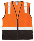 Men's High Visibility Reflective Safety Vest With Black Bottom Mesh, Ansi 107 Type R Class 2 Cert, Zipper Front, Orange Roadwork And Utility Gear, solid mesh build with zipper and pockets.