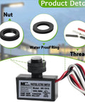 2 Pack AC Photocell Light Sensors with wiring, waterproof ring, and nut for outdoor lighting auto dusk to dawn switches.