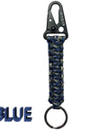 Blue Heavy Duty Paracord Keychain With Carabiner And Enlarged Mouth Clip Braided Key Lanyard For Camping Hiking And Cycling