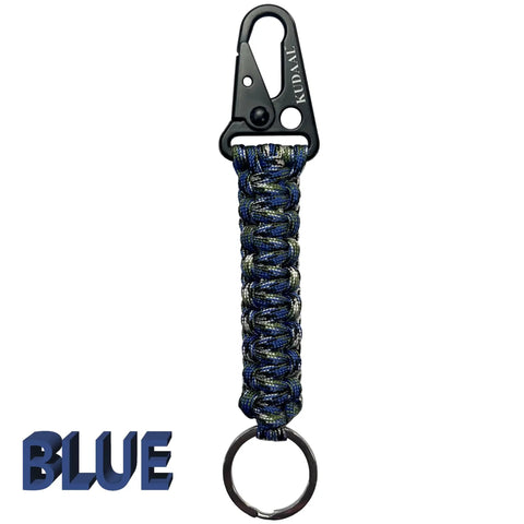 Blue Heavy Duty Paracord Keychain With Carabiner And Enlarged Mouth Clip Braided Key Lanyard For Camping Hiking And Cycling