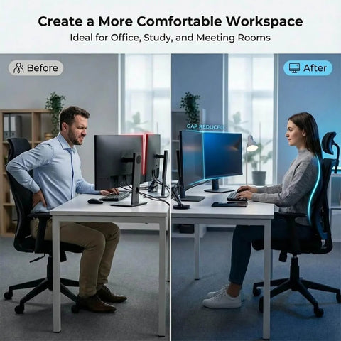 Workspace before and after using Two Pack Magnetic Monitor Bracket For All Computer Monitors Curved And Flat Screens Snap On Magnetic Connection Tool