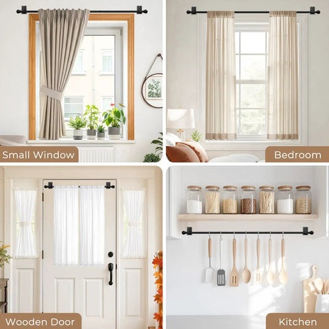 No Drill Curtain Rod With Adhesive And Pin Nail Mount For Renters Renter Friendly Minimal Wall Damage in various room setups.