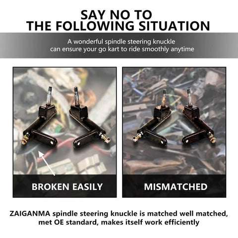 Comparison of broken and mismatched knuckles next to Left And Right Steering Knuckle For Go Kart KT196 CK196 T KT194 196cc