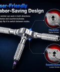 Magnetic 40 In 1 Screwdriver Set With Ratchet And T Handle showing clockwise and counterclockwise functions for ease of use.