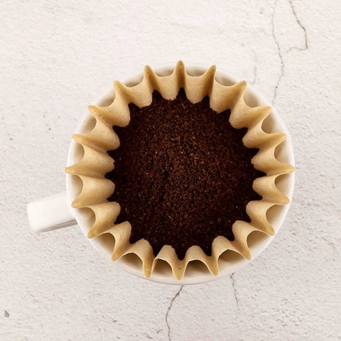 Top view of Unbleached 1-2 Cup Coffee Filters Pack Of 50 For Small Basket Style Pour Over And Drip Coffee Makers Eco Friendly Natural Brown Paper