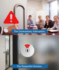 Rotating 6 In 1 Privacy Door Sign for Office And Home Keeps Interruptions In Check with In A Meeting shown on office door