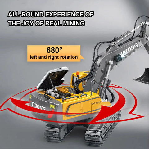 Boss 11 Channel RC Excavator Toy With 680 Degree Rotation And Alloy Bucket One Twentieth Scale Construction Vehicle