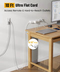 10 Foot Flat Extension Cord And Surge Protector Power Strip With Six Wall Outlets Dual USB A Plus Single USB C Charger Wide Plug Clearance with sleek design.