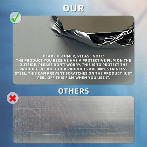 Comparison of protective film information on Heavy Duty Workhorse 54 Inch Commercial Freezer to avoid scratches on stainless steel.