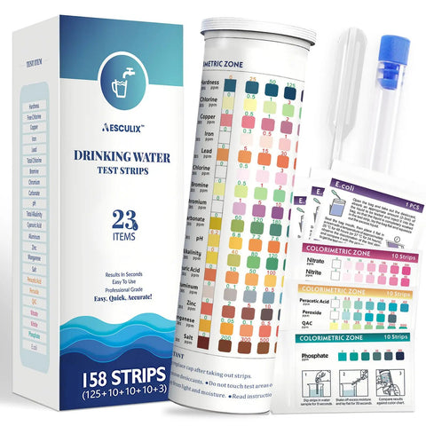 23 In 1 Water Testing Kit With 158 Strips For Your Home And Well Water, Quick Easy Test For Hardness, Chlorine, pH, Copper, Iron
