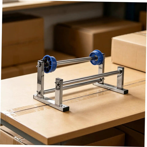 Manual Film Roll Holder For Cargo Wrapping, Lightweight Metal Plastic Unwinding Frame, hand dispenser on cardboard boxes