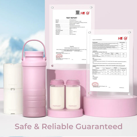 Portable 22oz Breastmilk Cooler Bag Keeps Your Stash Chill For Over 24 Hours On The Go, pink insulated bottle with test reports.