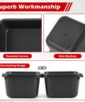 Close-up of black plastic tool trays with rounded corners, non-slip base, interlocking design; part of 46 Piece Tool Box Organizer Tray Set With Five Sizes And 15Lb Magnetic Pickup Pen For Garage Storage, Drawer Organizer Bins, Rolling Workbench And Workshop Organization For Small Parts Grab And Go.