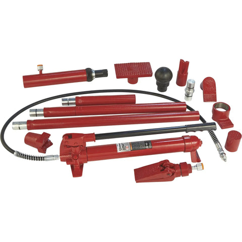 Heavy Duty 10 Ton Hydraulic Portable Ram Kit For Auto Body Repair And Frame Work 16 Piece Set With Snap Lock Extension Tubes
