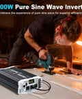 3500W Pure Sine Wave Inverter for 12V DC to 110V AC with 3 outlets in use during woodworking, ideal for solar power off-grid.