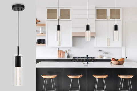 Black Pendant Light Fixture For Kitchen Island And Dining Table With Bubble Crystal Glass Shade And LED Bulb Included in modern kitchen
