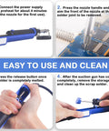 All In One Desoldering Iron And Solder Sucker Tool for PCB Repair showing usage instructions, electric desoldering pump.