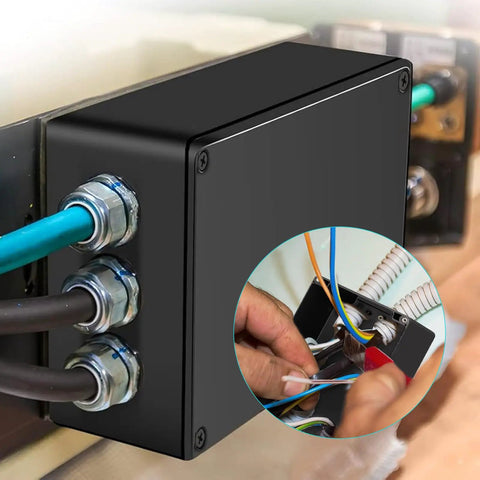 4 Pack IP65 Waterproof Junction Box Outdoor Plastic Electrical Project Box Enclosure With Fixed Ear, in use with wiring connections.