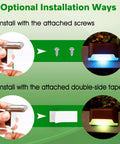 16 Pack Solar Deck Lights Outdoor Color Changing LED Waterproof Pathway Lights installation diagram with screws and tape options.