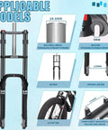 26 Inch Fat Tire Front Suspension Fork For E Bikes And Snow Beach Mountain Bikes, 180mm Travel, 135mm Hub displayed with specs