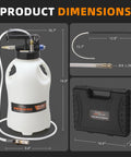 10L Pneumatic Transmission Fluid Pump Kit With Quick Switch Extractor And Dispenser, 2.6 Gallon Tank, dimensions and case overview