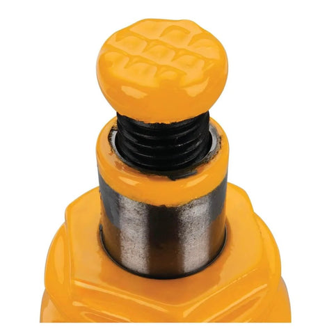 Close-up of adjustable top screw on Heavy Duty 2-Ton Hydraulic Bottle Jack With 4,000 Lb Lift Capacity, yellow color.