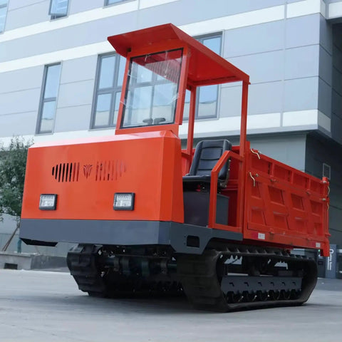 Heavy Duty Mini Crawler Dumper Workhorse With Kickass Hydraulic Dump Bed And Grippy Steel Tracks for smooth hauling and navigation.