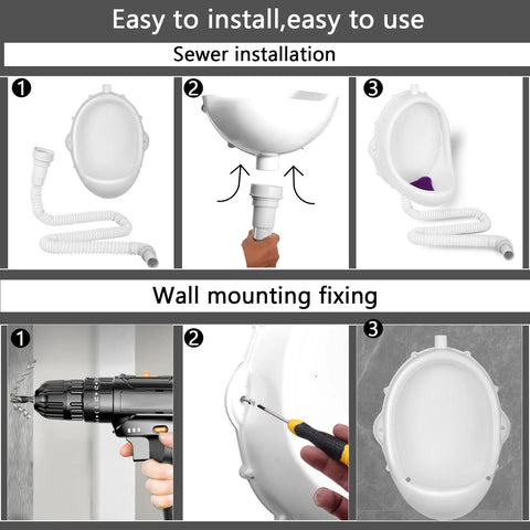Installation steps for Waterless Portable Urinal For Men Large Plastic Urinal With Inlet Pipe Connection No Fuss Cleanup When Connected To A Hose