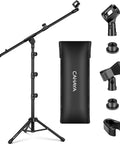 Floor Mic Stand With Adjustable Tripod Boom Arm, Carrying Bag, Two Mic Clips, And Three Eighths To Five Eighths Inch Adapter
