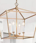 Gold Lantern Chandelier Pendant Light For Dining Room Kitchen Island Foyer And Entryway With Open Frame Candelabra Fixture In Premium Gold Metal