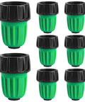 Eight Pack 3/4 Inch Female Pipe Thread To 1/2 Inch Drip Irrigation Tubing Adapters For Garden Faucets Sprinklers And Hoses Easy Connect 3/4 Inch Faucet To 1/2 Inch Drip Line Fittings, green plastic adapters