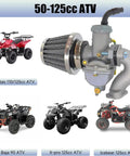 Beefed Up Carburetor Kit For 50cc 70cc 90cc 110cc 125cc Four Stroke ATVs with air filter intake manifold, compatible with various models.