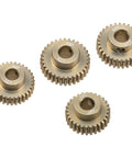 Dope 48DP 5mm Pinion Gear Set For 1 By 10 RC Cars, 7075 Aluminum, 29T 30T 31T 32T, Four Pack, displayed on white background.