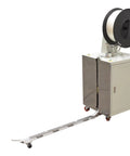 Heavy Duty Semi Automatic Pallet Strapping Machine Steel Probe Frame 23 X 31.5 X 55 Inches with roller for efficient strapping.